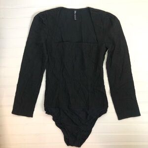 Zara Black Square Neck Long Sleeve Textured Bodysuit size Small